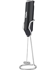 Keplin Handheld Milk Frother with Stand - Stainless Steel Electric Whisk - Portable Battery-Operated Coffee Frother for Lattes, Matcha, Protein Shakes - Ergonomic, Compact, Easy to Clean
