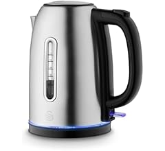 Swan Quiet Boil Cordless Kettle, 3kW Fast Boil, Removable Limescale Filter, Push Button Lid and 360-Degree Base, LED Base Light, Stainless Steel, SK19035SS