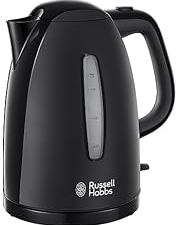 Russell Hobbs Textures Electric 1.7L Cordless Kettle (Fast Boil 3KW, Black Premium Plastic, matt & high Gloss Finish, Removable Washable Anti-Scale Filter, Push to Open lid, Perfect Pour spout) 21271