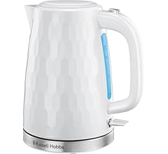 Russell Hobbs Honeycomb Electric 1.7L Cordless Kettle (Fast Boil 3KW, White premium plastic, matt & high gloss finish, Removable washable anti-scale filter, Push button lid, Perfect pour spout) 26050