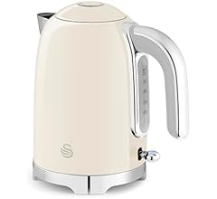 Swan SK19026CRM Solace Cordless Kettle, Premium Stainless Steel with a High Gloss Finish, Fast Boil, 360-Degree Base, Removable Limescale Filter, 1.7 Litres, 3000W, Cream with Chrome Trim