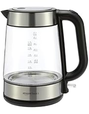 Amazon Basics Electric Glass Kettle, 1.7 Litres, Black, Silver