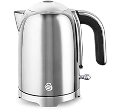 Swan SK19026SS Solace Cordless Kettle, Premium Stainless Steel with a High Gloss Finish, Fast Boil, 360-Degree Base, Removable Limescale Filter, 1.7 Litres, 3000W, Stainless Steel with Chrome Trim