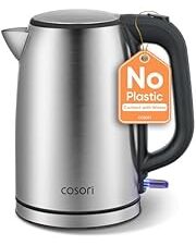 Cosori Kettle, Plastic-Free Water Contact, Kettles Electric Brushed Stainless Steel Durable Filter, 3000W Fast Boil Automatic Shut Off & Boil-Dry Protection, Hot Water Boiler & Heater, 1.7L, Silver