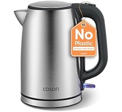 Cosori Kettle, Plastic-Free Water Contact, Kettles Electric Brushed Stainless Steel Durable Filter, 3000W Fast Boil Automatic Shut Off & Boil-Dry Protection, Hot Water Boiler & Heater, 1.7L, Silver