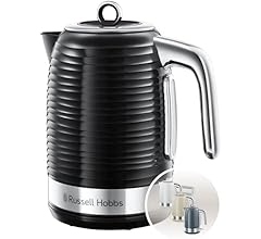 Russell Hobbs Inspire Electric 1.7L Cordless Kettle (Fast Boil 3KW, Black premium textured plastic, high gloss finish, Removable washable anti-scale filter, Pull off lid, Perfect pour spout) 24361