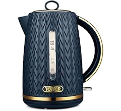 Tower T10052MNB Empire 1.7 Litre Kettle with Rapid Boil, Removable Filter, 3000W, Midnight Blue with Brass Accents