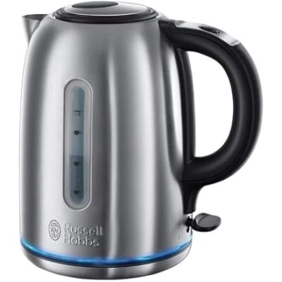 Russell Hobbs Brushed Stainless Steel Electric 1.7L Cordless Kettle (Quiet & Fast Boil 3KW, Removable washable anti-scale filter, Push button lid, Perfect pour spout) 20460