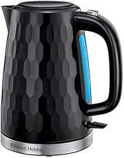 Russell Hobbs Honeycomb Electric 1.7L Cordless Kettle (Fast Boil 3KW, Black premium plastic, matt & high gloss finish, Removable washable anti-scale filter, Push button lid, Perfect pour spout) 26054
