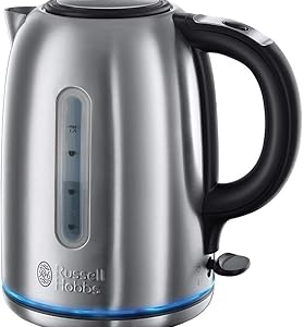 Russell Hobbs Brushed Stainless Steel Electric 1.7L Cordless Kettle (Quiet & Fast Boil 3KW, Removable washable anti-scale filter, Push button lid, Perfect pour spout) 20460