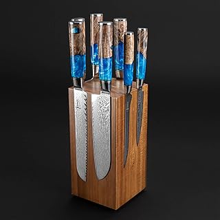 SENKEN Knife Free Rotating Magnetic Knife Block, Natural Acacia Wood 360 Degree Rotation, Ultra Strong Neodymium Magnets, Universal Knife Holder and Storage (Block)