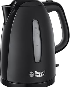Russell Hobbs Textures Electric 1.7L Cordless Kettle (Fast Boil 3KW, Black Premium Plastic, matt & high Gloss Finish, Removable Washable Anti-Scale Filter, Push to Open lid, Perfect Pour spout) 21271