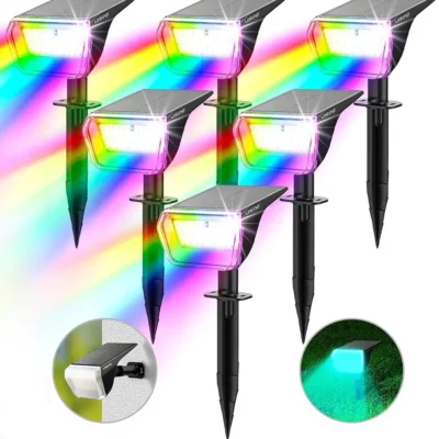 Linkind Colourful Solar Lights for Outdoor Garden, RGB & White Solar Spotlight with Colour Changing Mode, IP67 Waterproof Solar Powered Uplighters for Halloween Chrismas Outdoor Decor, 3 Pack