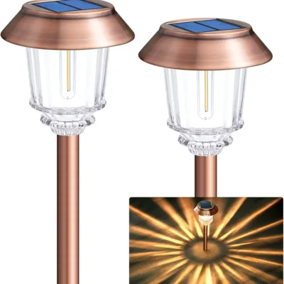 DenicMic Solar Garden Lights Outdoor Pathway Lights Glass Stainless Steel Waterproof Solar Powered Landscape Lighting for Yard Patio Lawn Path Walkway, Super Bright 12-40 Lumens, 2 Pack