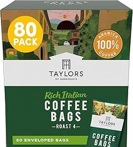 Taylors of Harrogate, Roast 4, Rich Italian Ground Coffee Bags, 80 Enveloped Bags (Pack of 1)