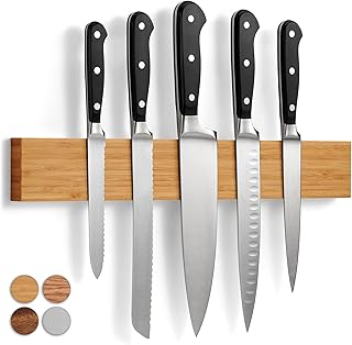 Magnetic Knife Rack in Bamboo with Extra-Strong Magnet - 40 cm - Magnetic Knife Holder for Wall for Knives,