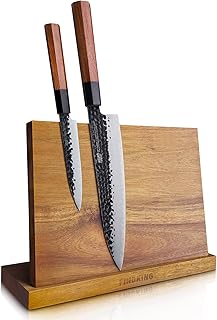 FINDKING Teak Wood Magnetic Knife Block, Modern, Minimalist Brown Knife Holder, 27.5 x 20.5 CM, Without Knives