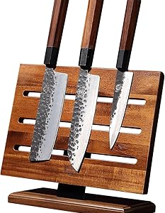 MITSUMOTO Sakari Kitchen Magnetic Knife Block Holder, Japanese Acacia Wood Storage Knife Tool Holder, Enhanced Double-Sided Magnetic Strip Wooden Knife Holder