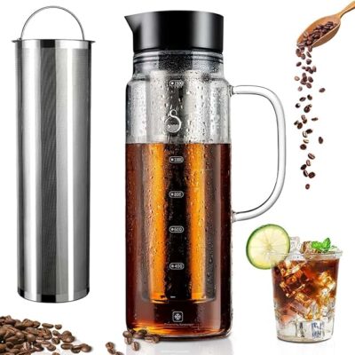 SAMBANGAN Cold Brew Coffee Maker Glass Pitcher with Stainless Steel Double Mesh Filter (1500ml)