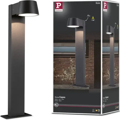 Paulmann 94454 LED Exterior luminaire Bollard Light Capea IP44 Warm White incl. 1x6 watt Outdoor Lighting Black Outdoor lamp Aluminium Garden lamp 3000 K