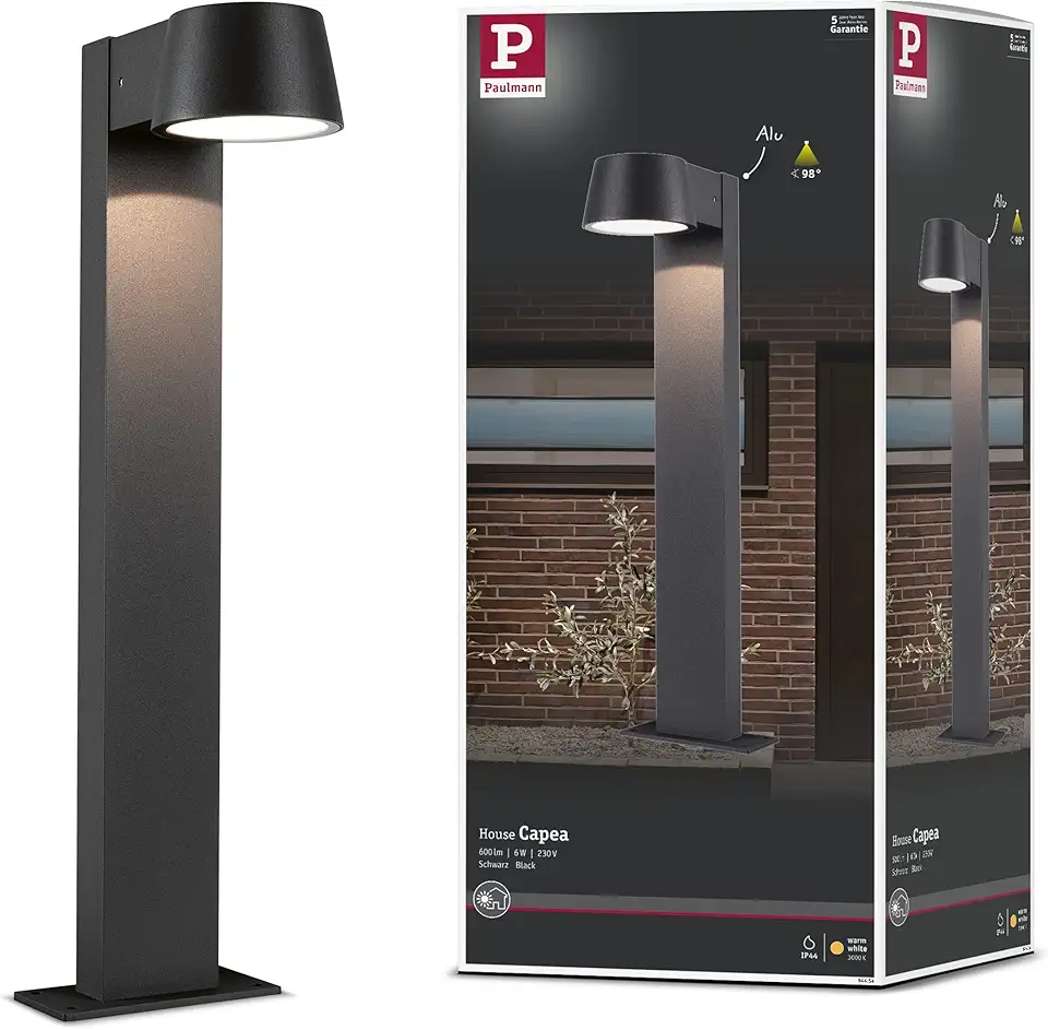 Paulmann 94454 LED Exterior luminaire Bollard Light Capea IP44 Warm White incl. 1x6 watt Outdoor Lighting Black Outdoor lamp Aluminium Garden lamp 3000 K