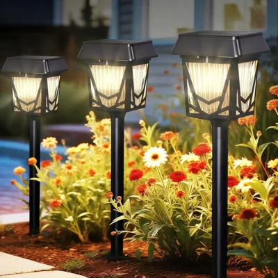 Solar Garden Lights, 6 Pack Bright Pathway Lights with Large Panel, 36H Long-lasting, Type-C Fast Charge, Breathing, Durable Waterproof Outdoor Lighting for Patio/Yard/Walkway/Driveway/Pool/Landscape