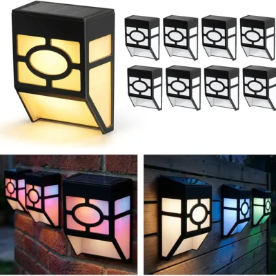 CUQOO Solar Fence Lights 8 Pack – Multicolour, Waterproof LED Lights for Fences, Patios, Decks & Driveways | Easy Installation, Durable & Weatherproof Solar (Energy Class A) [Energy Class A]