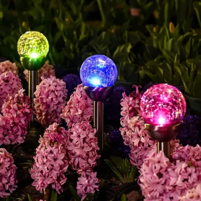 GIGALUMI Solar Lights Outdoor, Cracked Glass Ball Dual Led Garden Lights, Landscape/Pathway Lights for Path, Patio, Yard-Color Changing and White-3 Pack [Energy Class A+++]